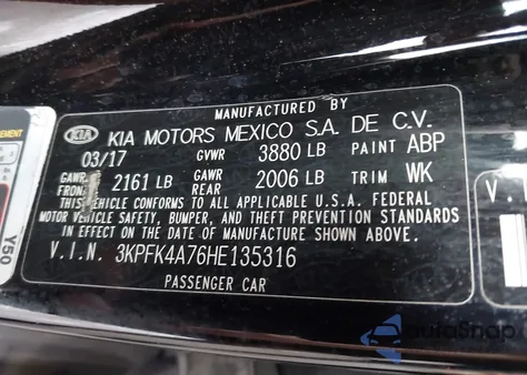 2017 Kia Forte Lx from USA, damaged, VIN 3KPFK4A76HE135316